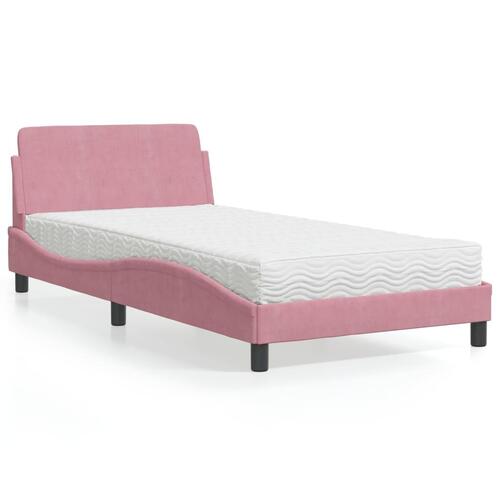 Seng med madras 100x200 cm velour lyserød