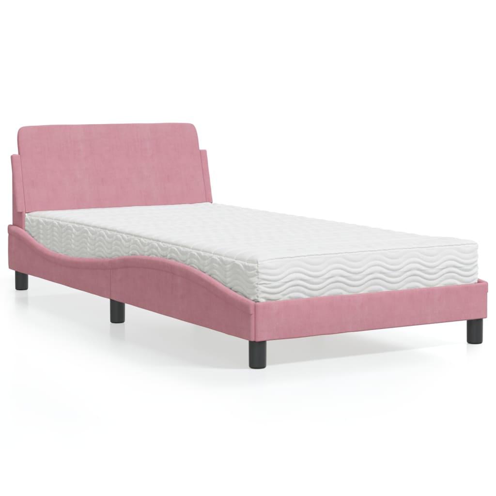 Seng med madras 100x200 cm velour lyserød