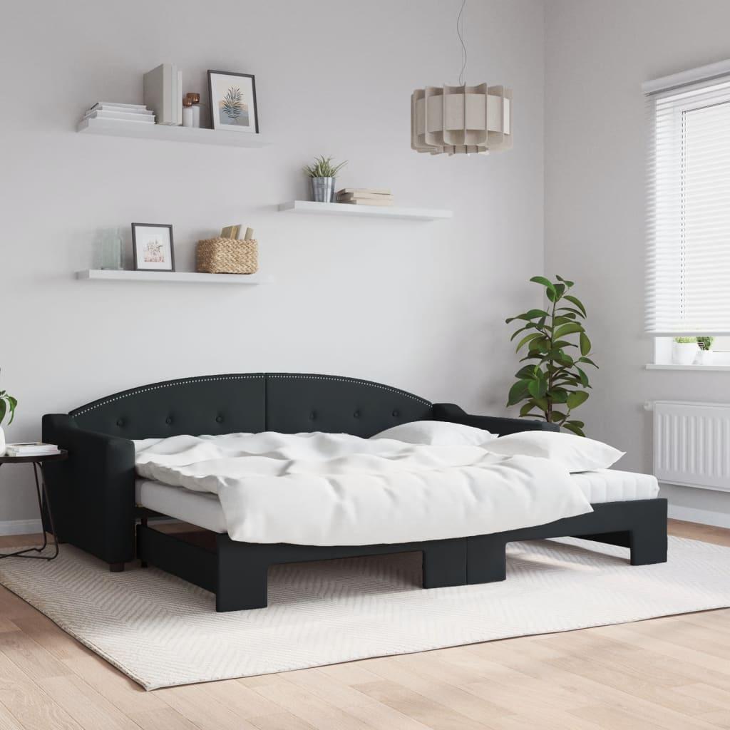 Daybed med udtræk og madras 90x200 cm stof sort