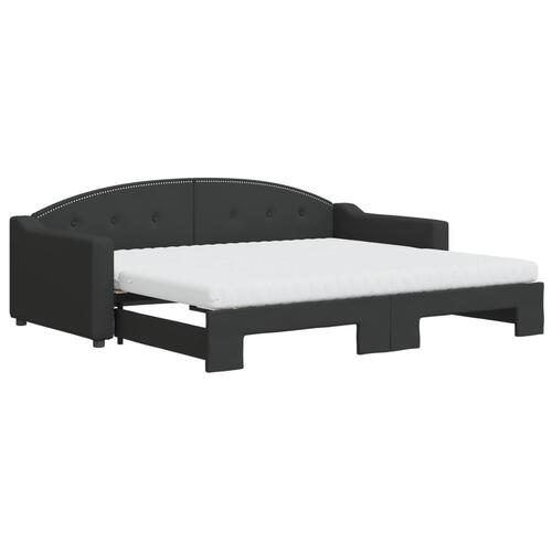 Daybed med udtræk og madras 90x200 cm stof sort