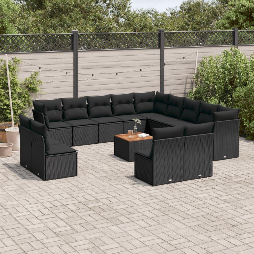 Sofasæt til haven 14 dele med hynder polyrattan sort