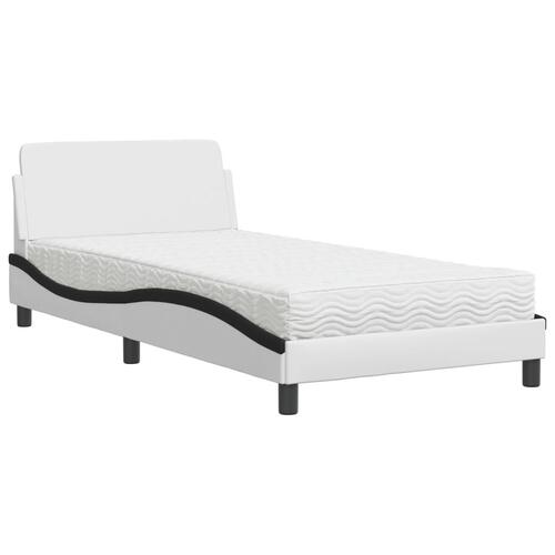 Seng med madras 100x200 cm kunstlæder hvid og sort