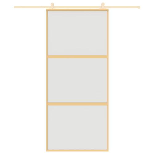 Skydedør 90x205 cm matteret sikkerhedsglas og aluminium gylden