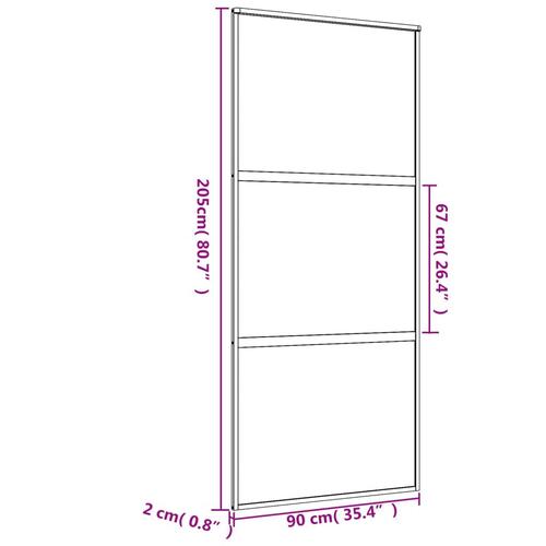 Skydedør 90x205 cm matteret sikkerhedsglas og aluminium gylden