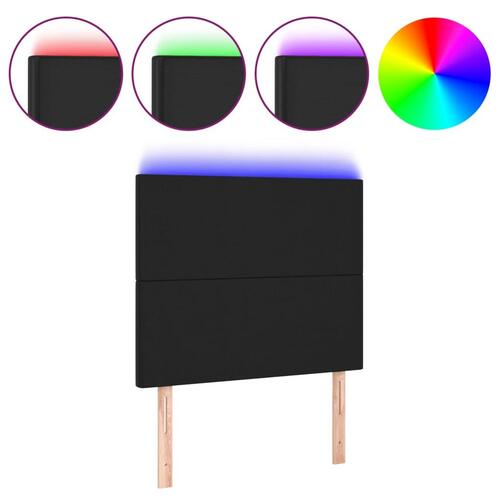 Sengegavl med LED-lys 80x5x118/128 cm kunstlæder sort