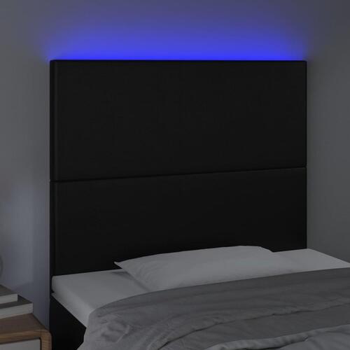 Sengegavl med LED-lys 80x5x118/128 cm kunstlæder sort