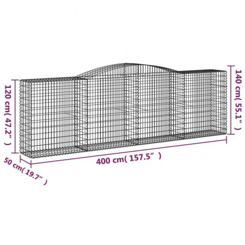 Buede gabionkurve - 2 stk. 400×50×120/140 cm i galvaniseret jern
