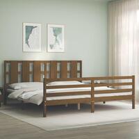 Sengeramme med sengegavl 200x200 cm massivt træ gyldenbrun