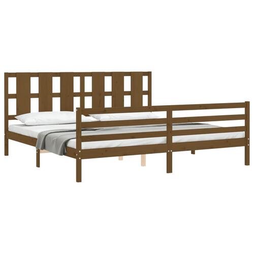 Sengeramme med sengegavl 200x200 cm massivt træ gyldenbrun