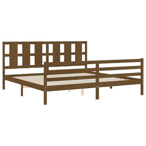 Sengeramme med sengegavl 200x200 cm massivt træ gyldenbrun