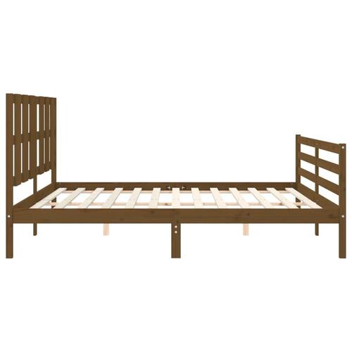 Sengeramme med sengegavl 200x200 cm massivt træ gyldenbrun