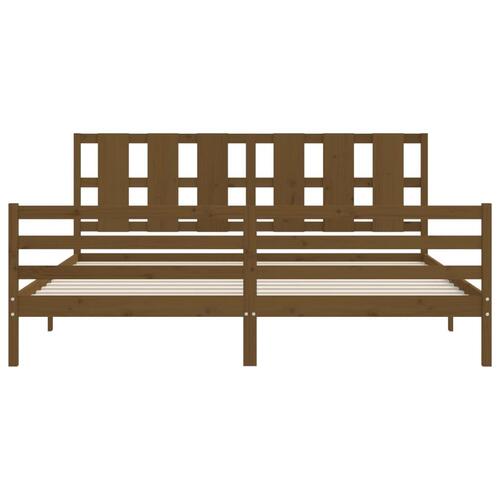 Sengeramme med sengegavl 200x200 cm massivt træ gyldenbrun