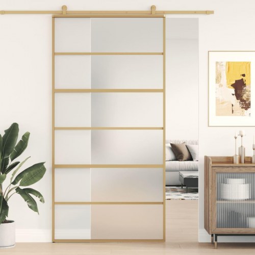 Skydedør 102,5x205 cm matteret sikkerhedsglas aluminium gylden