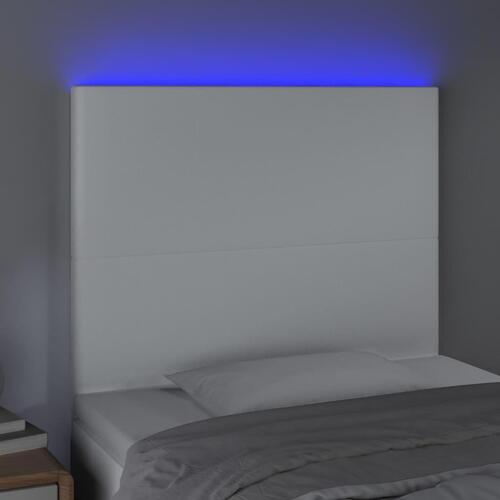 Sengegavl med LED-lys 80x5x118/128 cm kunstlæder hvid