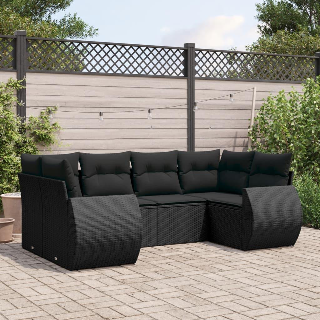 Sofasæt til haven 6 dele med hynder polyrattan sort billede