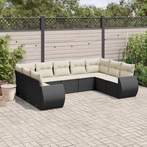 Sofasæt til haven 9 dele med hynder polyrattan sort