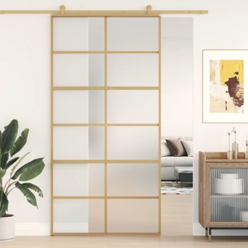 Skydedør 102,5×205 cm - matteret sikkerhedsglas, aluminium i gylden