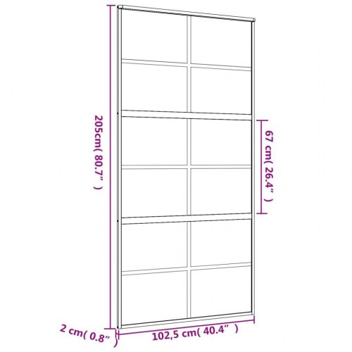 Skydedør 102,5×205 cm - matteret sikkerhedsglas, aluminium i gylden