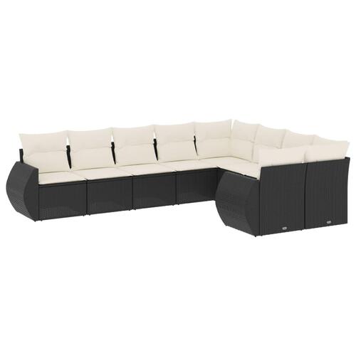 Sofasæt til haven 9 dele med hynder polyrattan sort