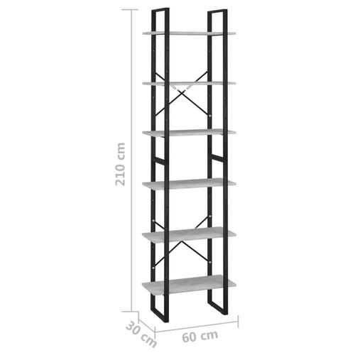 Opbevaringsreol 60x30x210 cm konstrueret træ betongrå