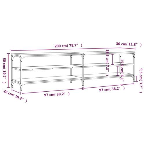 Tv-bord 200x30x50 cm konstrueret træ og metal sonoma-eg