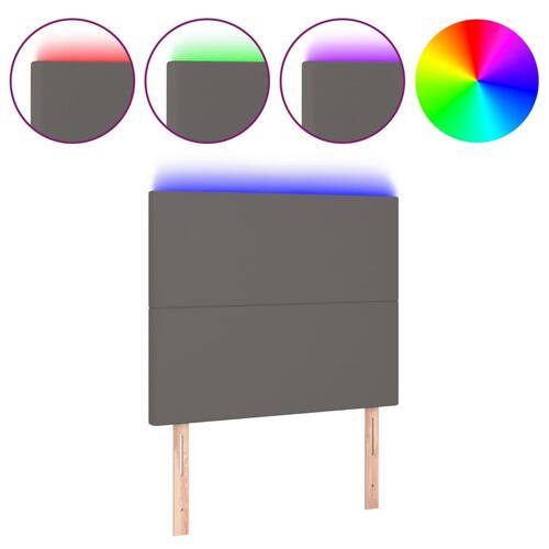 Sengegavl med LED-lys 80x5x118/128 cm kunstlæder grå