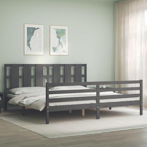 Sengeramme med sengegavl 200x200 cm massivt træ grå