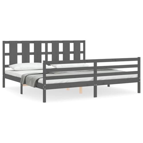 Sengeramme med sengegavl 200x200 cm massivt træ grå