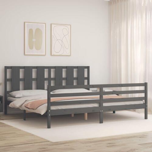 Sengeramme med sengegavl 200x200 cm massivt træ grå