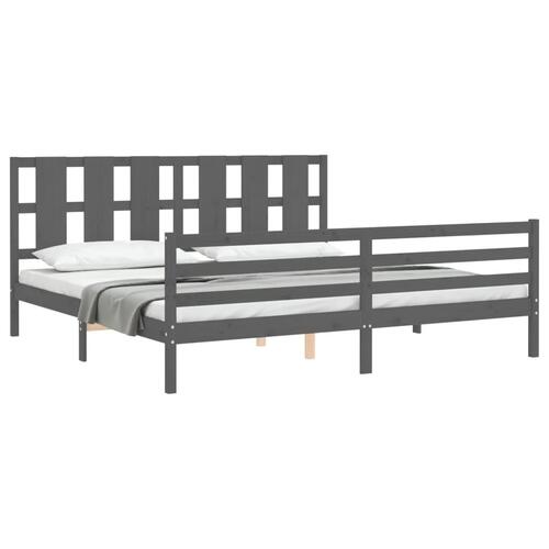 Sengeramme med sengegavl 200x200 cm massivt træ grå