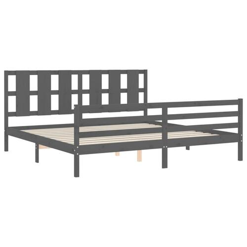 Sengeramme med sengegavl 200x200 cm massivt træ grå