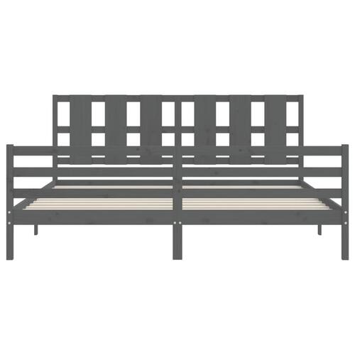 Sengeramme med sengegavl 200x200 cm massivt træ grå