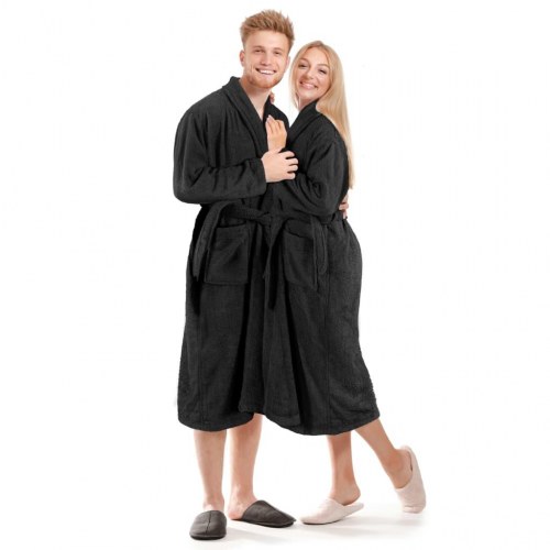 Frottebadekåbe unisex 100 % bomuld sort XXL