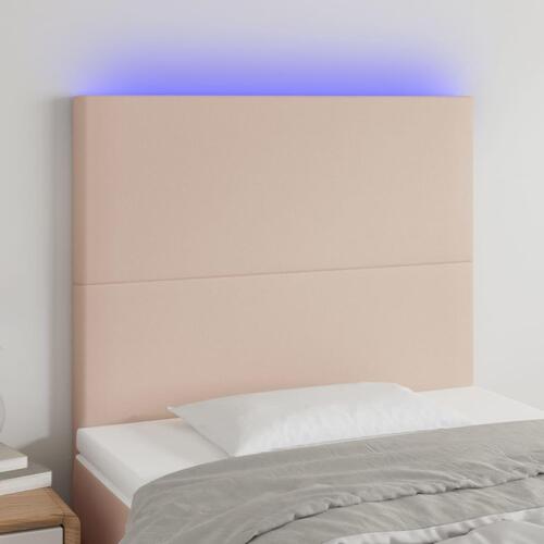 Sengegavl med LED-lys 80x5x118/128 cm kunstlæder cappuccino
