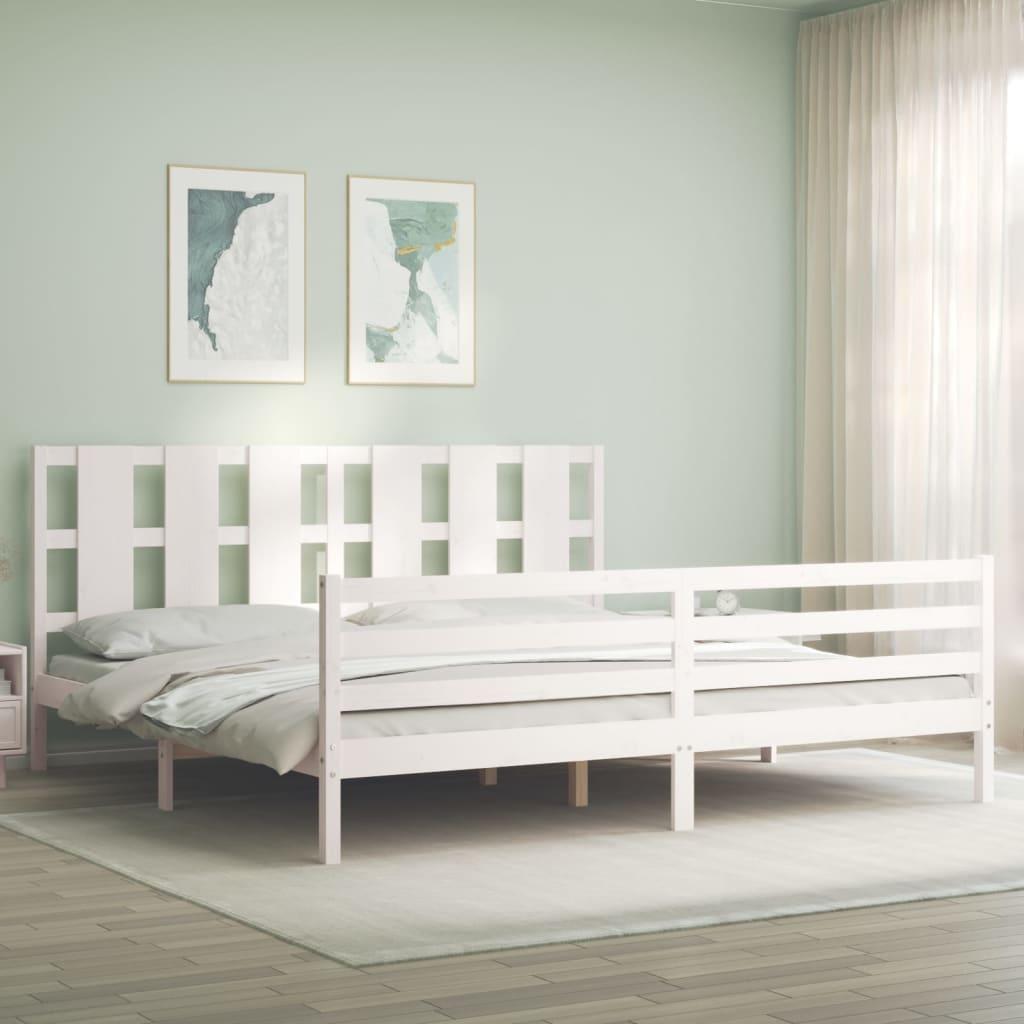 Sengeramme med sengegavl 200x200 cm massivt træ hvid