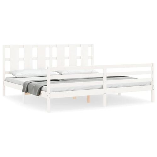 Sengeramme med sengegavl 200x200 cm massivt træ hvid