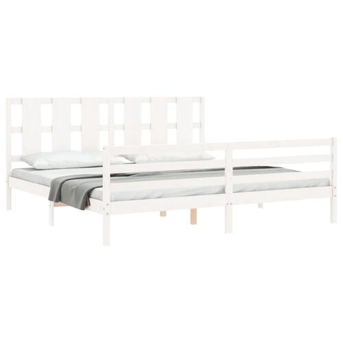 Sengeramme med sengegavl 200x200 cm massivt træ hvid