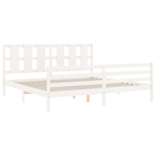 Sengeramme med sengegavl 200x200 cm massivt træ hvid