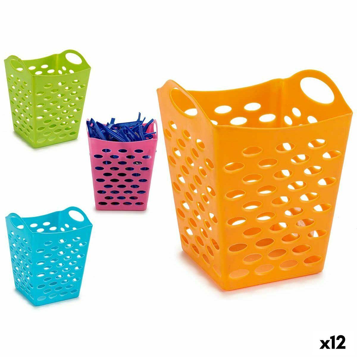 Tøjklemme-kurv i plastik - 13 × 17 × 13 cm, sæt á 12 (gul/blå/orange/pink)