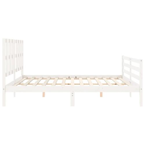 Sengeramme med sengegavl 200x200 cm massivt træ hvid