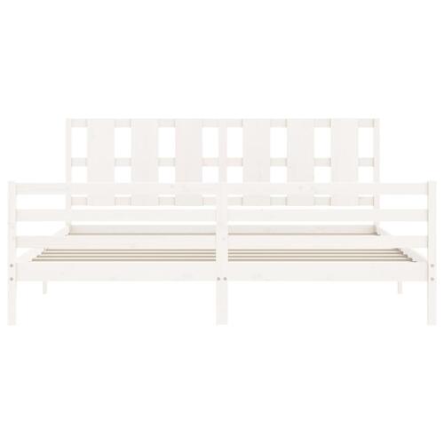 Sengeramme med sengegavl 200x200 cm massivt træ hvid