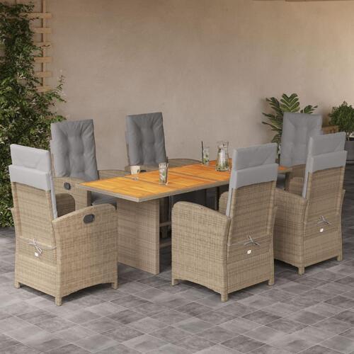 Spisebordssæt til haven 7 dele med hynder polyrattan beige