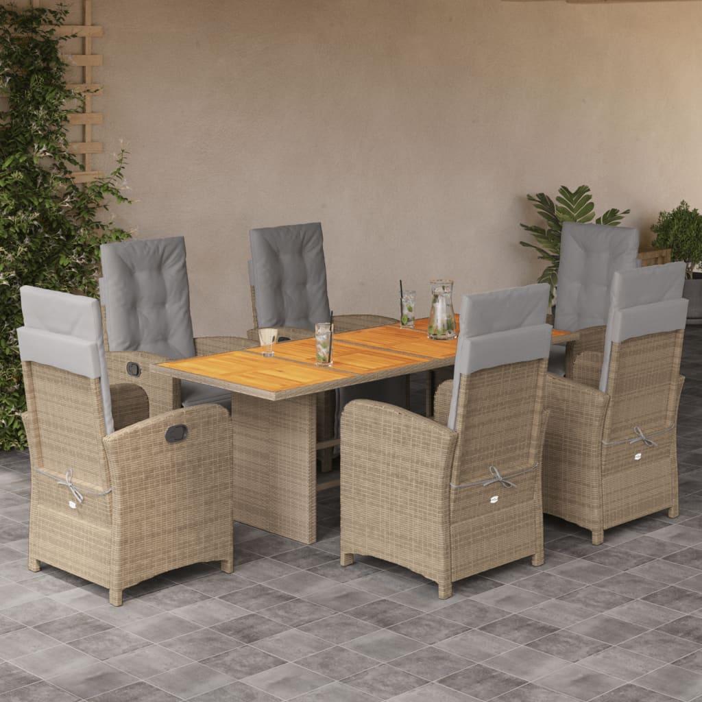 Spisebordssæt til haven 7 dele med hynder polyrattan beige