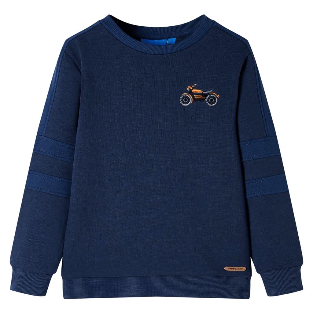 Sweatshirt til børn str. 104 - marinemeleret med motorcykelmotiv
