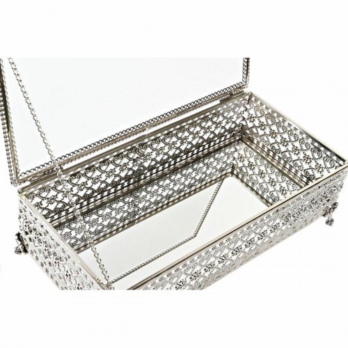 Smykkeskrin i sølvfarvet metal med krystal - 25,5 × 12,5 × 7,5 cm