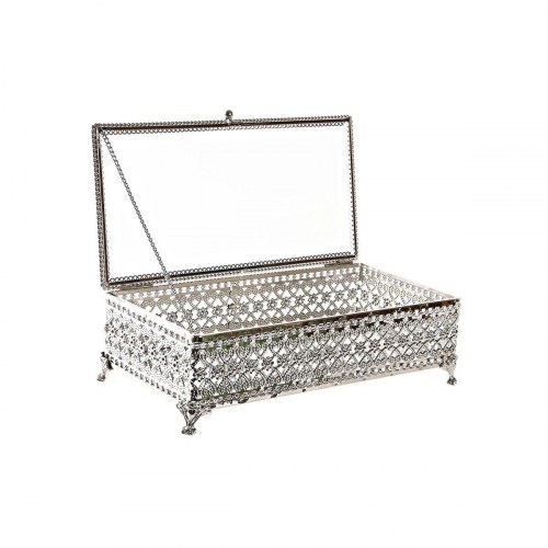 Smykkeskrin i sølvfarvet metal med krystal - 25,5 × 12,5 × 7,5 cm