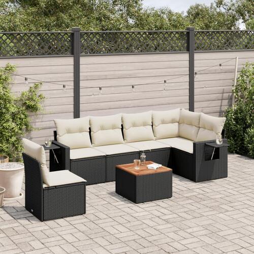 Sofasæt til haven 7 dele med hynder polyrattan sort