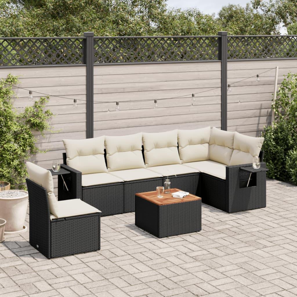 Sofasæt til haven 7 dele med hynder polyrattan sort
