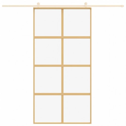 Skydedør 102,5×205 cm - klart sikkerhedsglas og aluminium, gylden