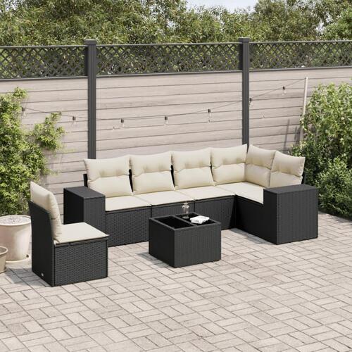 Sofasæt til haven 7 dele med hynder polyrattan sort